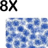 BWK Flexibele Placemat - Blauw met Wit Bloemen Patroon - Set van 8 Placemats - 40x30 cm - PVC Doek - Afneembaar