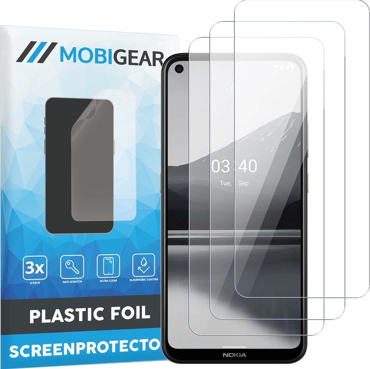 Mobigear Screenprotector geschikt voor Nokia 3.4 | Mobigear Screenprotector Folie - Case Friendly (3-Pack)