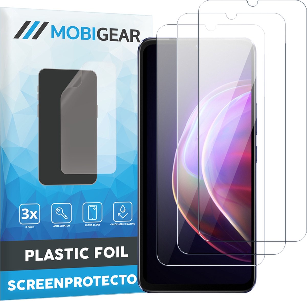 Mobigear Screenprotector geschikt voor Vivo V21 | Mobigear Screenprotector Folie - Case Friendly (3-Pack)