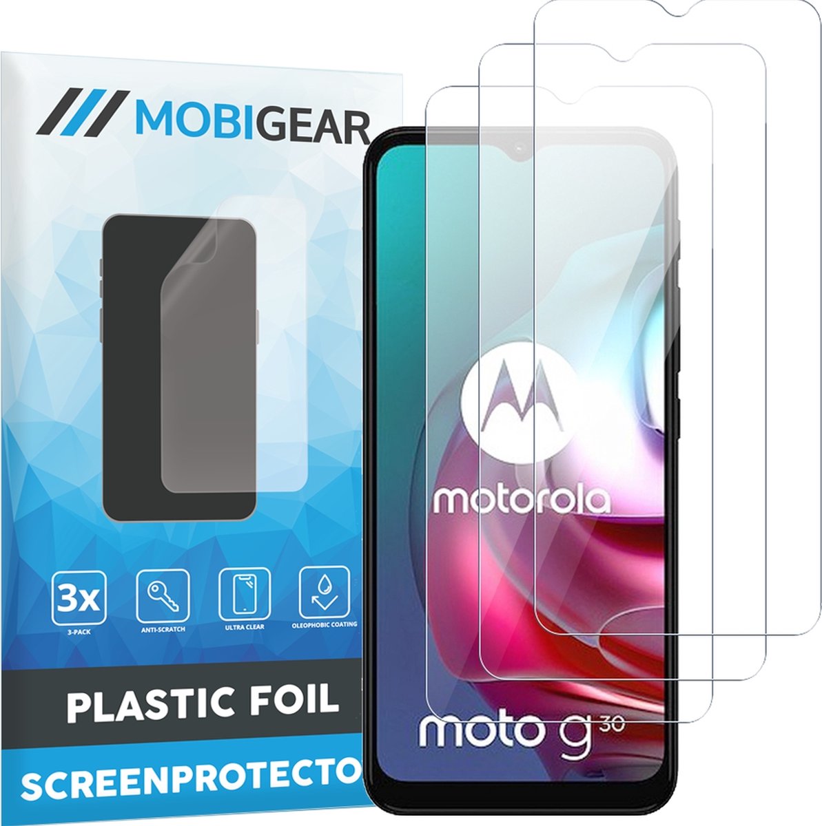Mobigear Screenprotector geschikt voor Motorola Moto G30 | Mobigear Screenprotector Folie - Case Friendly (3-Pack)