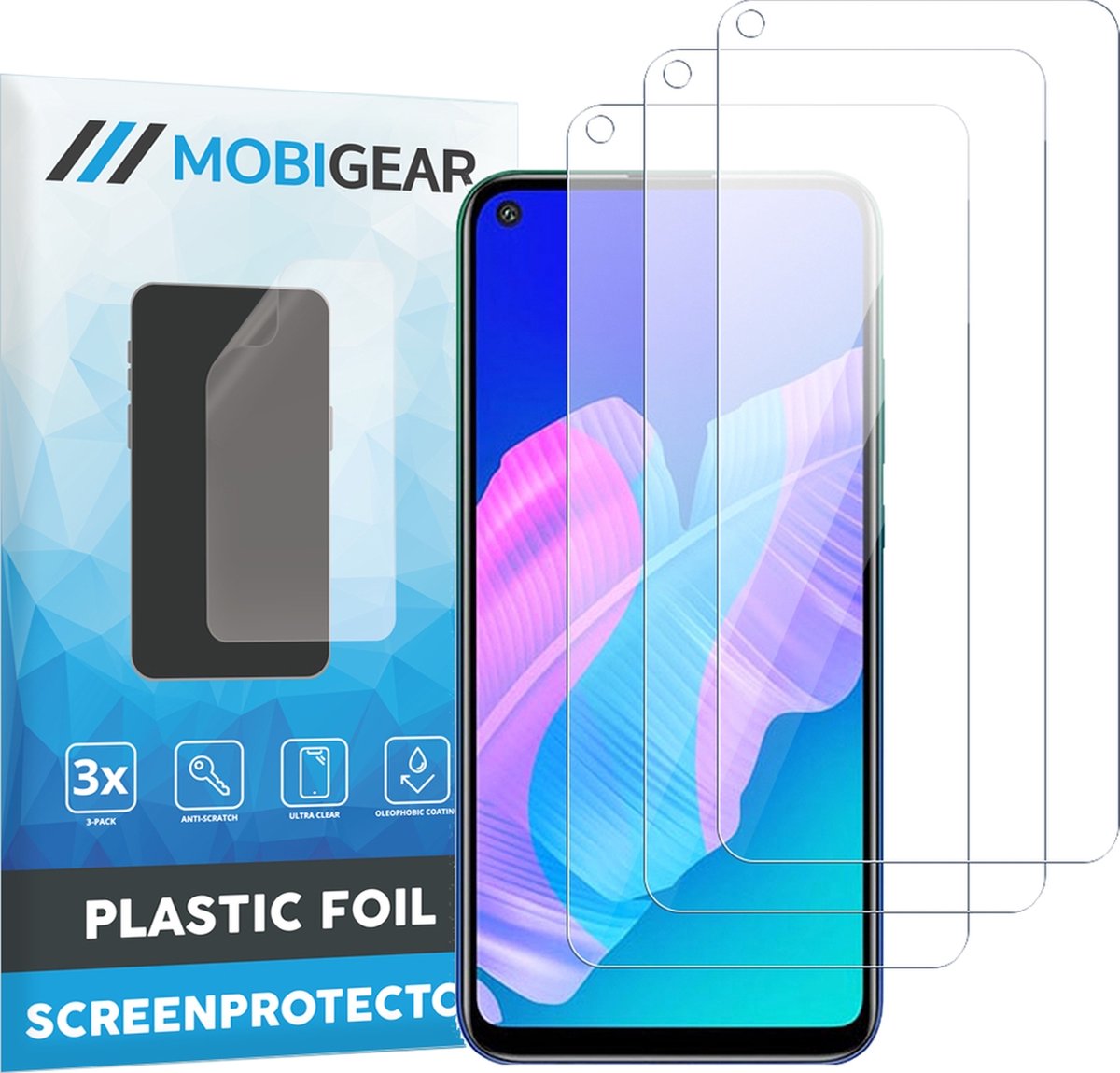 Mobigear Screenprotector geschikt voor Huawei P40 Lite | Mobigear Screenprotector Folie - Case Friendly (3-Pack)