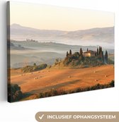 Canvas Schilderij Toscane - Landschap - Boerderij - 120x80 cm - Wanddecoratie