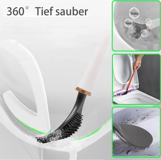 Brosse de toilette silicone 360° support blanc