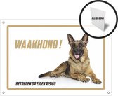 Waakbord/ bord alu di-bond | "Waakhond!" | 30 x 20 cm | Duitse Herder | Aluminium bord | Met 4 boorgaten | Herdershond | Dog | Hier waak ik | Hond | Betreden op eigen risico | Afschrik | Mijn huisdier | Roestvrij | 1 stuk
