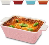 Ovenschaal van keramiek voor 2 personen - voor lasagne, tiramisu en ovenschotel - extra hoge rand - vierkant - roze