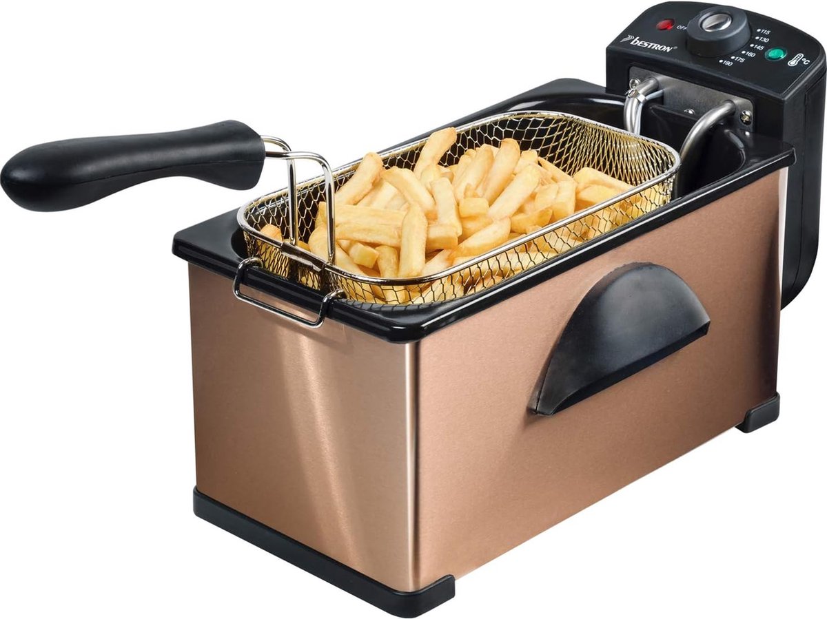 friteuse met koude zone, frituurpan met mand, 2000W, kleur: koper