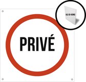 Pictogram/ bord aluminium | "Privé" | 20 x 20 cm | Dikte: 3 mm | Roestvrij | Met 4 boorgaten | Privaat domein | Geen toegang | Privé eigendom | 1 stuk
