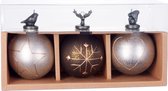 BRUBAKER Set Van 3 Glazen Kerstballen - Ster, Sneeuwvlok En Hart - Premium Kerstballen Met Bladontwerp - Handgeschilderde Kerstdecoratie - 8 Cm Kerstballen Zilver/Grijs