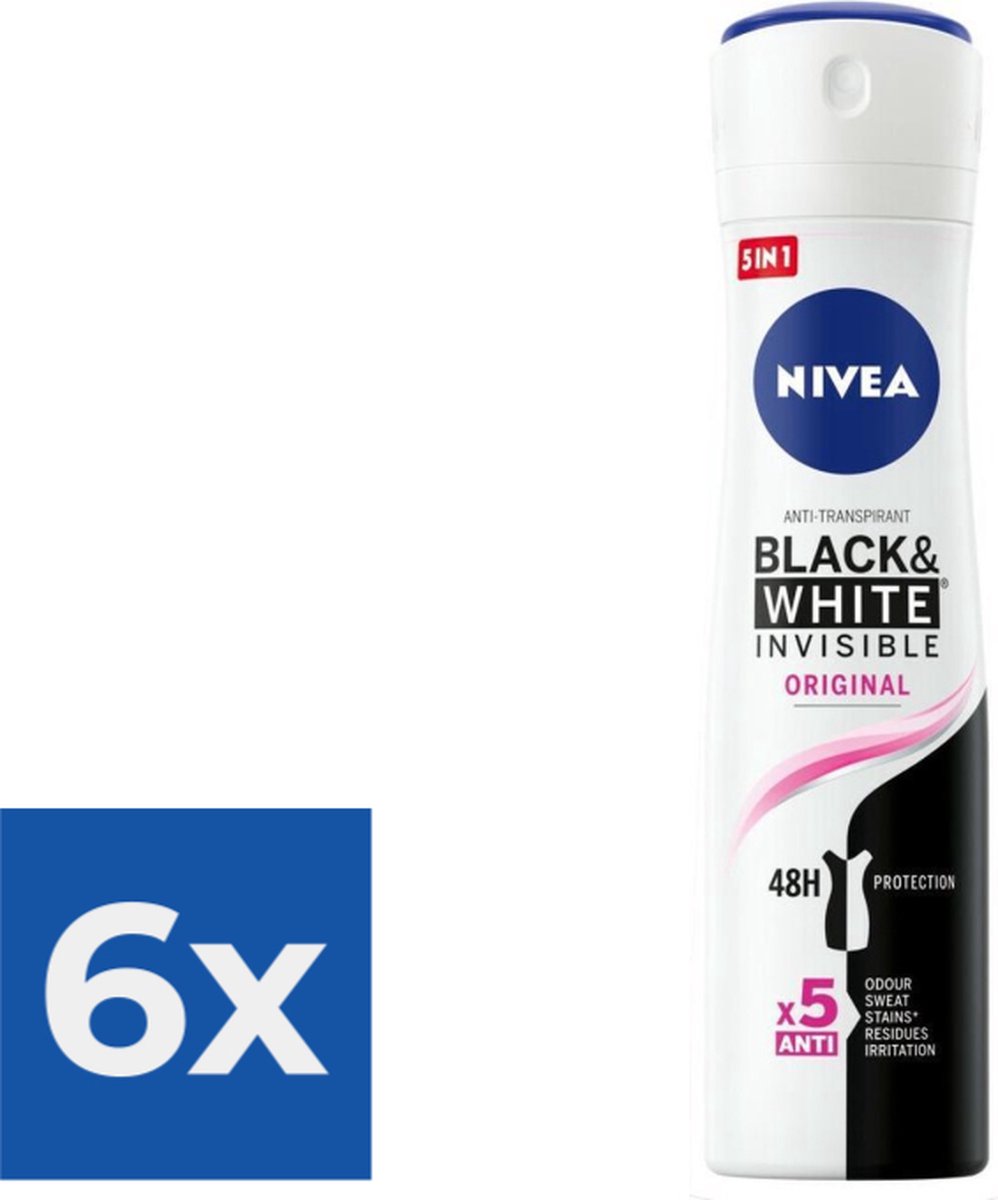 Goedkoopste NIVEA Deodorant Spray Invisible For Black & White Clear - 150 ml - Voordeelverpakking 6 stuks