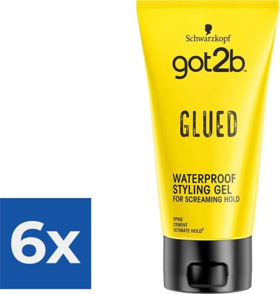 Gele tube Got2B Glued waterdichte styling gel voor schreeuwende hold, met 6x aanduiding.