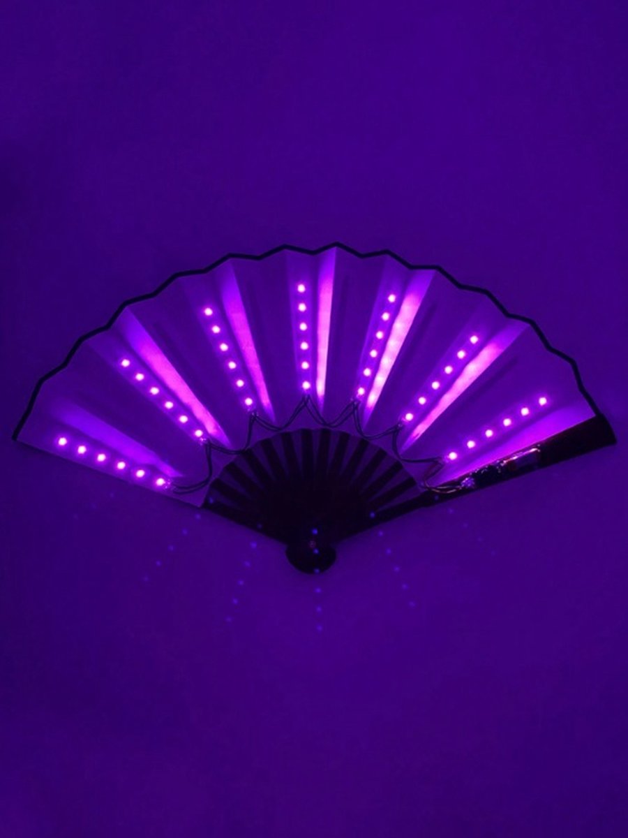 Ventilateur LED pliable - Rose - 26 cm - Festivals, rave, party - Éventail  à main
