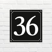 Huisnummerbord Mat zwart Deluxe - Nummer 36 - incl. bevestiging | formaat 12 x 12 cm | - huisnummerbordje - nummerbord - voordeur