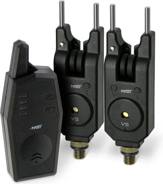 NGT Wireless Bite Alarm Set - 2 + 1 - Récepteur sans fil - Comprend des oreilles accrochées - Hauteur et volume réglables - Étanche - Zwart