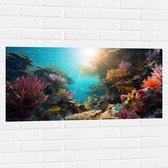 Muursticker - Onderwater - Oceaan - Zee - Koraal - Vissen - Kleuren - Zon - 100x50 cm Foto op Muursticker