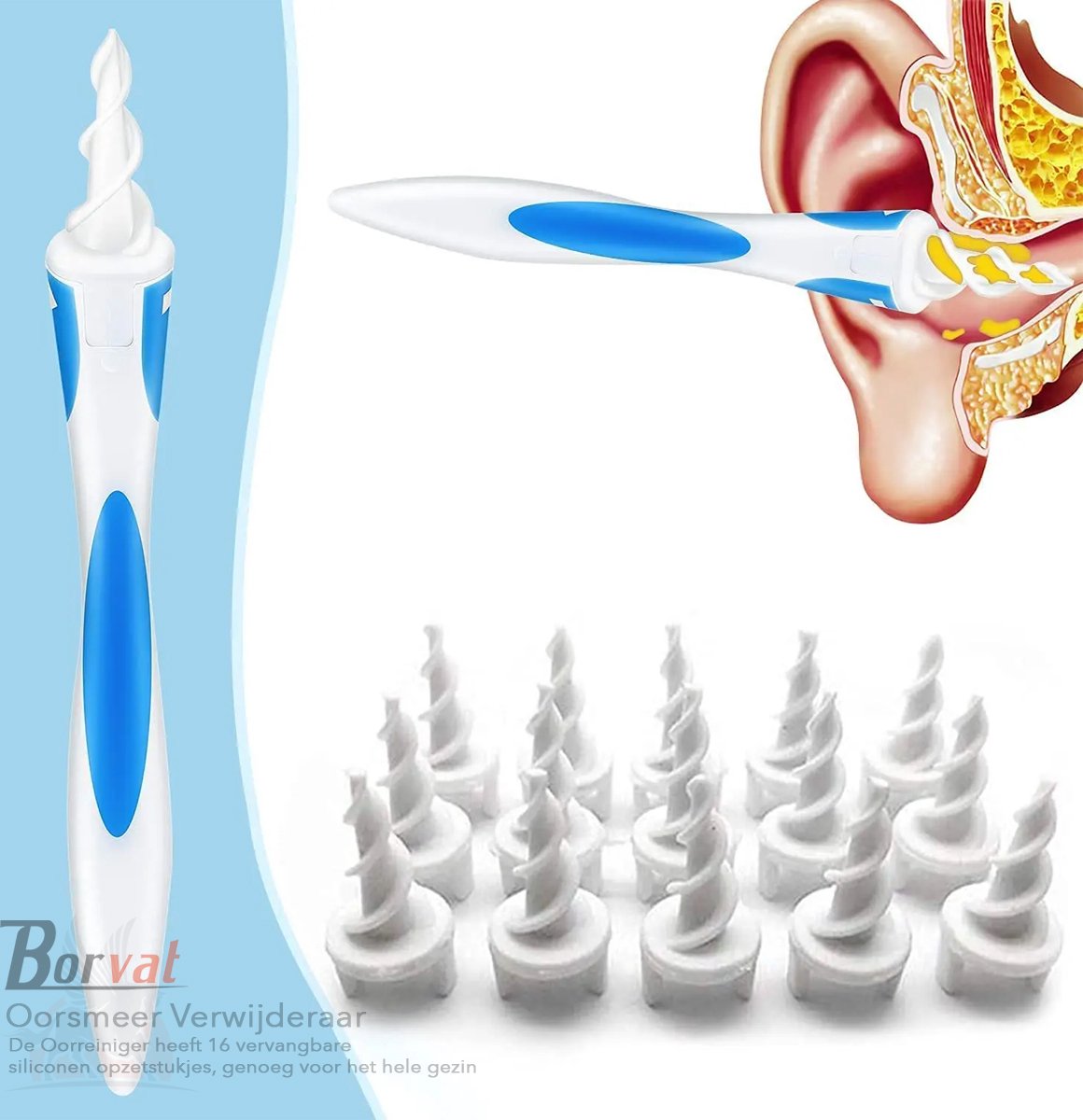Goedkoopste Borvat® - Oorsmeer Verwijderaar - milieuvriendelijk - Spiraalvormig - Oorreiniger - Q Grips - Ear Cleaner