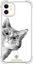Casimoda® hoesje - Geschikt voor iPhone 11 - Kat Kiekeboe - Shockproof case - Extra sterk - Siliconen/TPU - Wit, Transparant