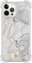 Casimoda® hoesje - Geschikt voor iPhone 12 Pro - Marmer Grijs - Shockproof case - Extra sterk - Siliconen/TPU - Grijs, Transparant