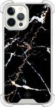 Casimoda® hoesje - Geschikt voor iPhone 12 Pro - Marmer Zwart - Shockproof case - Extra sterk - Siliconen/TPU - Zwart, Transparant