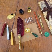 Quill Pen Set, Feather Pen Kalligrafie Pennen Set, Retro Klassieke Handgemaakte Dip Feather Pen Set met Vervangende Penpunt, Zegellak voor Handschrift Liefhebbers (Rood)