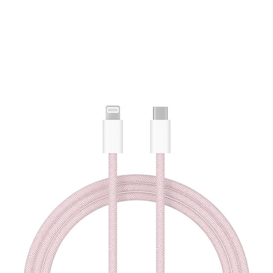 Câble ShieldCase USB-C vers Lightning adapté à Apple iPhone - Câble de chargement pour iPhone (1 mètre) - Convient comme chargeur rapide et synchronisation de données - Matériau en nylon tressé robuste (rose)