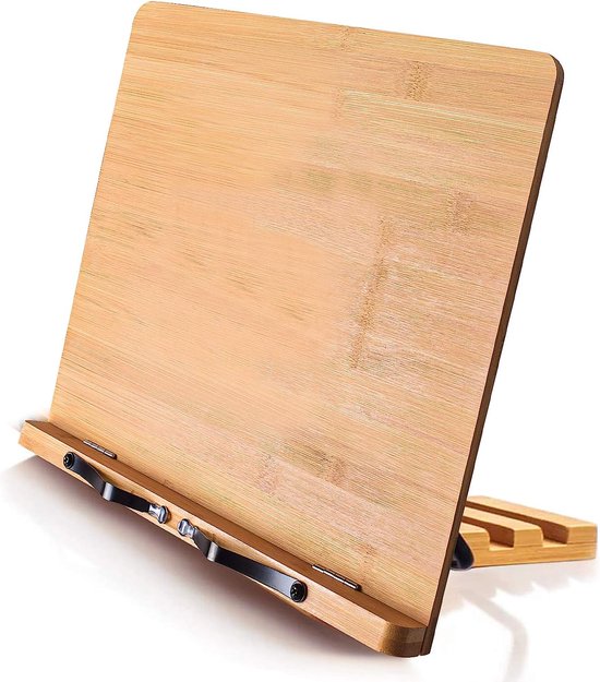 Handgemaakte houten boekenstandaard, recept- en kookboekhouder voor aanrecht, boekhouder om handsfree te lezen - alle houten bijbel- of tabletstandaard (kastanjehout