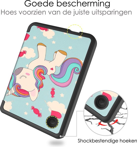 Hoes Geschikt voor Kobo Clara 2E Hoesje Bookcase Cover Book Case Hoes Sleepcover Met Screenprotector - Eenhoorn van Merkloos — afbeelding 3