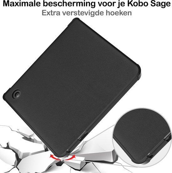 Hoesje Geschikt voor Kobo Libra 2 Hoesje Luxe Bescherm Case Trifold Met Screenprotector - Hoes Geschikt voor Kobo Libra 2 Hoes Book Cover - Zwart van Hoesje  — afbeelding 3