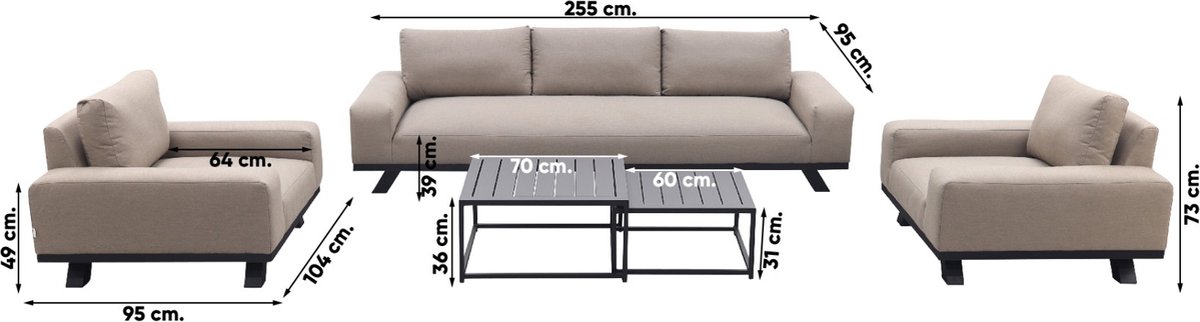 Barcelona/Royalty Sunbrella stoel-bank loungeset - Taupe - 5-delig