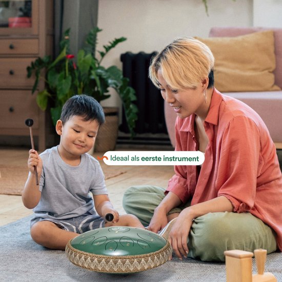 Ohana Drums® Handpan 36 cm Jade Groen - Tongue drum - Klankschaal - 15 noten - Handpan - Tong Drum - Klankschalen - Yoga Drum - Lotus Tong - Steeldrum - Muziektherapie van Ohana Drums — afbeelding 5