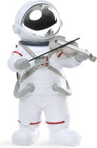 BRUBAKER Decoratieve figuur astronaut violist - 20 cm ruimtefiguur met viool en verchroomde helm - handbeschilderd modern ruimtevaartbeeld voor muzikanten - wit en zilver