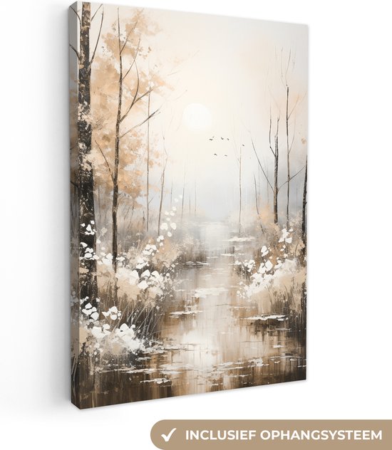 Canvas schilderij 90x140 cm - Bomen bos - Winter decoratie - Kamer accessoires - Schilderijen woonkamer - Wanddecoratie slaapkamer - Muurdecoratie keuken - Wanddoek interieur binnen - Woondecoratie huis handgeschilderd