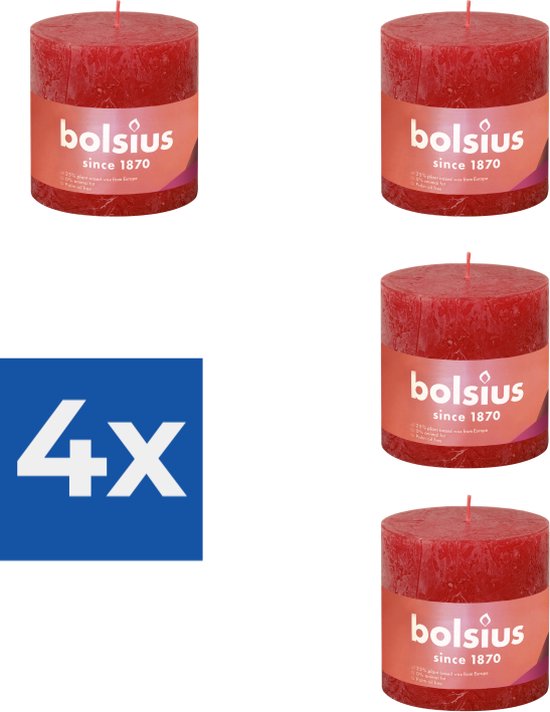 Bolsius Stompkaars Delicate Red Ø100 mm - Hoogte 10 cm - Rood - 62 branduren - Voordeelverpakking 4 stuks