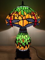 Tiffany lamp Studio victoriaanse stijl "Green Dragonfly" lamp met 2 lichtpunten! - tafellamp Glas (glas-in-lood)