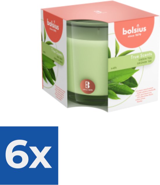 Bolsius - Geurglas 95/95 True Scents Green Tea - Voordeelverpakking 6 stuks
