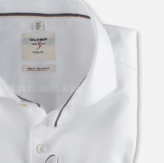 OLYMP Level 5 Smart Business - Body Fit overhemd - wit twill - Strijkvriendelijk - Boordmaat: 42