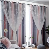 Curtains Pink Grey Shiny Stars, Opaque, Children's Room, Semi-Transparent, H 130 x W 100 cm Eyelet Set of 2 Girls' and Children's Curtains, Blackout, Living Room