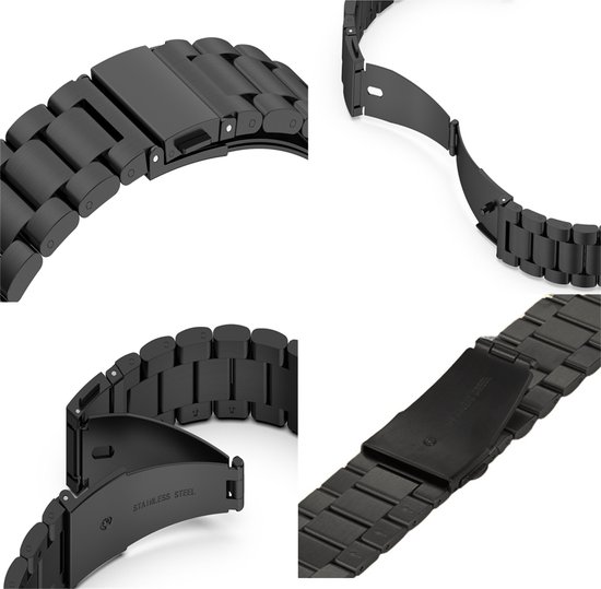 By Qubix Stalen schakelband - Zwart met rood - Geschikt voor Apple Watch 42 - 44 - 45 - Ultra - 49mm - Compatible Apple watch bandje - smartwatch