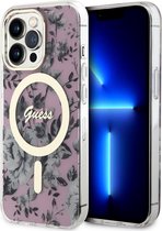 Guess Flower Back Case (MagSafe Compatible) - Geschikt voor Apple iPhone 13 Pro Max (6.7") - Roze