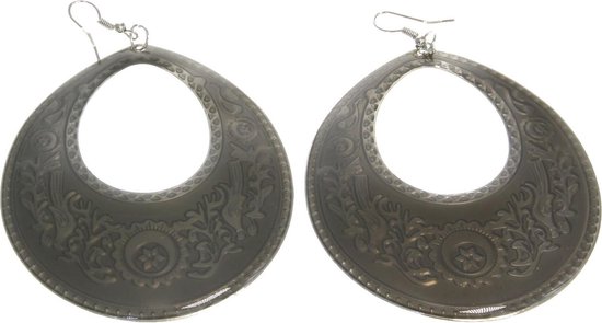Behave Boucles d'oreilles pendantes grand ovale gris 8,5 cm