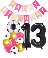 Cijfer Ballon 13 | Snoes Champions Voetbal Plus - Ballonnen Pakket | Roze en Zwart