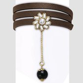 Montebello Armband Nina Brown - PU Leer - Bloem - 17mm - 19cm