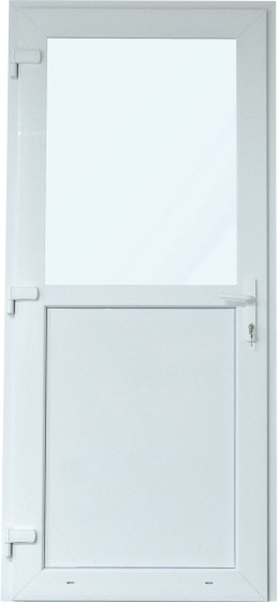Kunststof Buitendeur met Kozijn | PVC Deur - 98 x 215 1/2 Glas - Rechtsdraaiend (klink links van binnen)