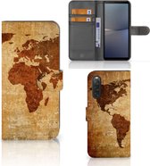 Telefoonhoesje Geschikt voor Sony Xperia 10 V Wallet Bookcase Wereldkaart