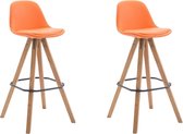 Clp Franklin Set van 2 barkrukken - Vierkant frame - Kunstleer - Oranje - Houten onderstel kleur : Natura
