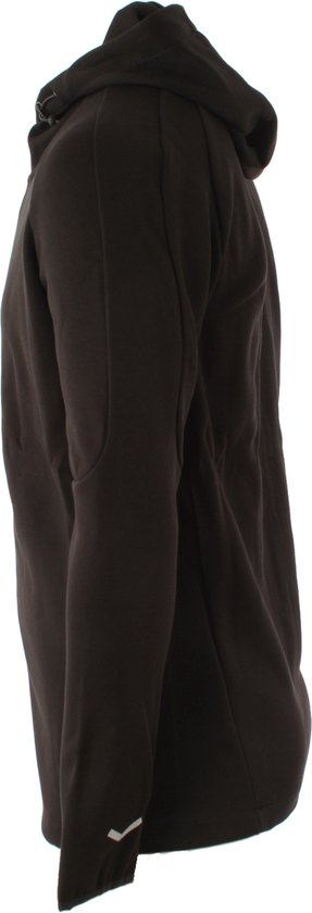 Zijzicht van een zwarte Puma hoodie met rits aan de voorkant.