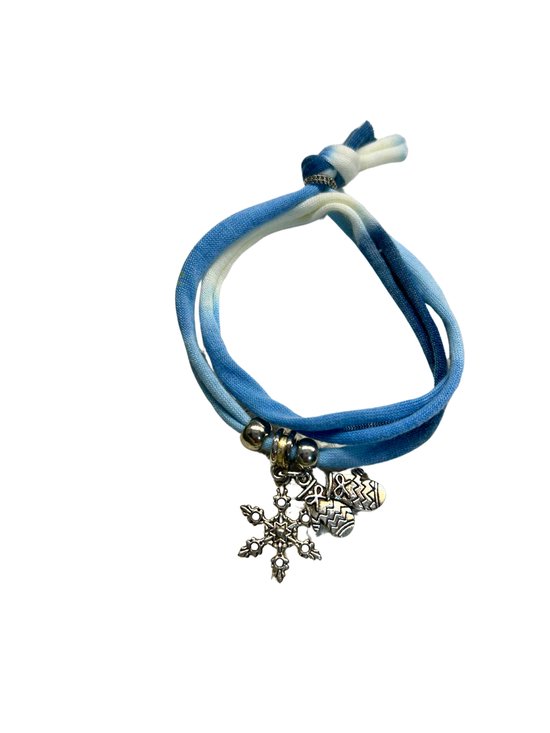 2 Love it Winters - Bracelet - Textile recyclé - 50 CM de long - Blauw - Wit - Couleur argent