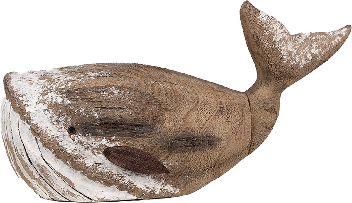 Clayre & Eef Decoratie Beeld Walvis 21 cm Bruin Wit Hout