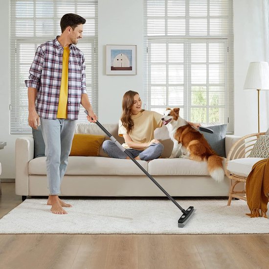 Rubberen bezem met trekker, 152 cm, rubberen borstelharen met telescoopsteel, verwijderen van dieren, katten, hondenharen, vloerborstel voor tapijt, hardhout, raamtegels, voor binnen en buiten, — afbeelding 3