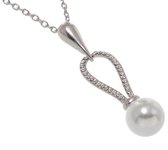 Behave Collier court en métal longueur 40cm avec pendentif perle 48mm, métal décoré de pierres de cristal + chaîne d'extension