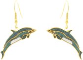 Behave - Oorhangers dames - dolfijnmotief - groen en blauw - 1 cm